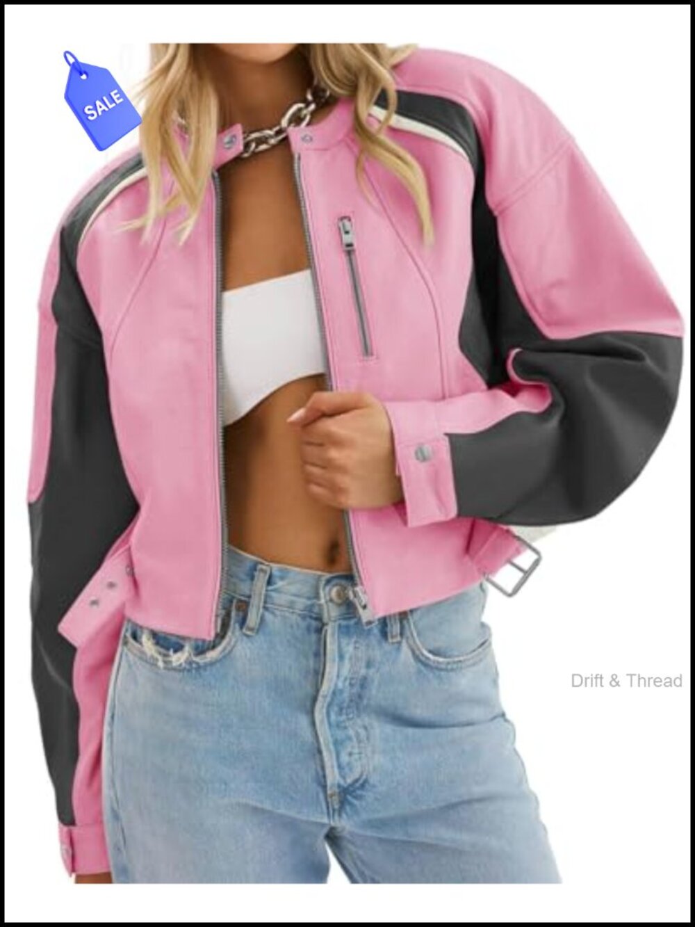 Faux Leather Bomber Jacket Cropped Moto Biker Zip Up